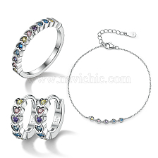 Colorful Zirconia Heart Jewelry Set in 925 Sterling Silver.