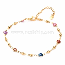 304 Stainless Steel Link Bracelets, with Resin and Lobster Claw Clasps, Heart, Colorful