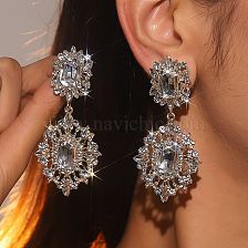 1 Pair Elegant Irregular Oval Inlay Alloy Artificial Rhinestones Drop Earrings