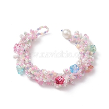 Flower Glass Seed Braided Beaded Bracelets, with Shell Pearl Beads