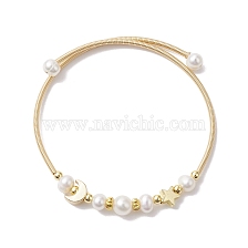 Natural Cultured Freshwater Pearl Bangle with Star Moon Brass Beads