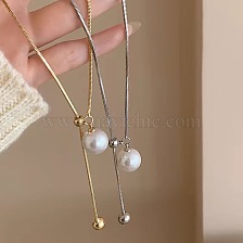 Simple and Elegant Faux Pearl Steel Ball Pendant Women's Necklace