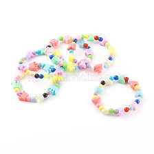 Acrylic Kids Bracelets Sets, Stretch Beaded Bracelets, with Mixed Shapes Plastic Beads