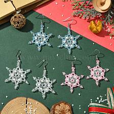 3Pairs 3 Colors Christmas Snowflake Glass Seed Braided Dangle Earrings, with 304 Stainless Steel Earring Hooks