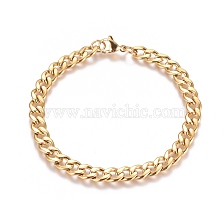 Unisex 304 Stainless Steel Curb Chain/Twisted Chain Bracelets, with Lobster Claw Clasps, Golden, 8-1/2 inch(21.5cm)