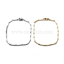 Ion Plating(IP) Unisex 201 Stainless Steel Bar Link Chain Bracelets, with Lobster Claw Clasps