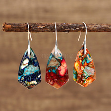 Bohemian Colorful Emperor Stone Geometric Pendant Earrings Jewelry Set.