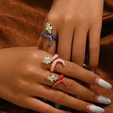 Vintage Copper Snake Ring with Colorful Zirconia for Women's Fashion.