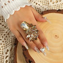 Fashion Retro Creative Full Diamond Geometric Flower Alloy Ring