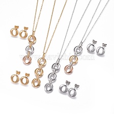 304 Stainless Steel Jewelry Sets, Pendant Necklaces and Stud Earrings, Oval