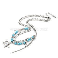 304 Stainless Steel Glass Double Layer Necklaces, Star Pendant Necklaces for Women