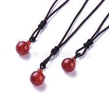 Gemstone Pendant Necklaces, with Nylon Cord, Round