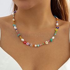 Bohemian Flower Beaded Imitation Pearl Necklace