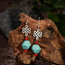 Chic Leaf-shaped Earrings with Chinese Knot and Alloy Hook