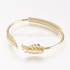 Brass Cuff Bangle, Real 18K Gold Plated, Leaf