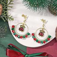 201 Stainless Steel  Hoop Earring, with Glass & Alloy Enamel Pendant, For Christmas, Christmas Bell