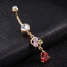 Piercing Jewelry, Brass Cubic Zirconia Navel Ring, Belly Rings, with 304 Stainless Steel Bar, Cadmium Free & Lead Free, Drop