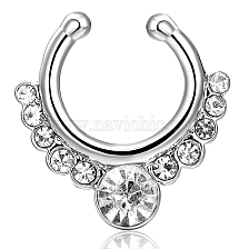 Personality Brass Cubic Zirconia Clip-on Nose Septum Rings, Nose Piercing Jewelry, Circular/Horseshoe Barbell