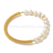 Natural Pearl Beaded Bracelet, with Brass Mesh Chains