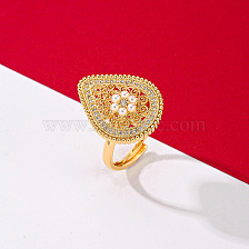 Elegant Copper Gold Plated Zircon Pearl Drop Shape Ring for Women.