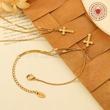 Retro Titanium Steel 18k Bracelet Necklace Set Simple Cross Alloy Jewelry