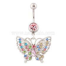 Butterfly Rhinestone Charm Belly Ring, Navel Ring, Piercing Jewelry for Women