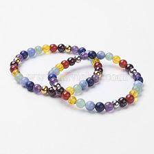 Chakra Jewelry, Gemstone Stretch Bracelets, with 304 Stainless Steel Smooth Round Beads