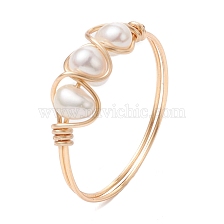 Natural Pearl Finger Rings, Copper Wire Wrapped Ring