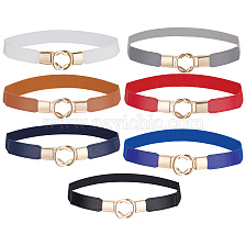 CRASPIRE 7Pcs 7 Colors PU Elastic Chain Belt, Iron Knot Buckle Cinch Belt Dress Belt for Women