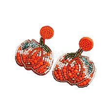 Pumpkin Pattern Glass Bead Handmade Earrings for Halloween Costume.