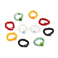 Dyed Natural Malaysia Jade Rondelle Beads Stretch Rings, with Glass Flower Beads, Faceted