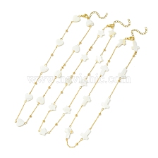 3Pcs 3 Style Natural Shell Beaded Link Chain Necklaces Set with Brass Golden Cable Chains, Heart & Star & Cross