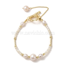 Natural & Pearl & Brass Tube Beaded Bracelets