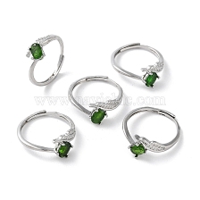 Green Synthetic Goldstone Oval & Rhinestone Wing Adjustable Rings, Rack Plating Brass Ring for Women