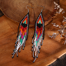 Bohemian Handwoven Heart-Shaped Beaded Earrings with Colorful Eye Pattern Tassels