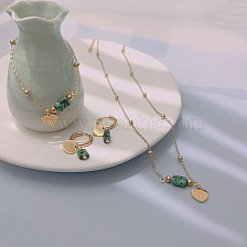 Natural Turquoise Heart Titanium Steel Jewelry Set Vintage Simple Gold Plated Necklace