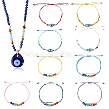 10Pcs 10 Style Evil Eye Braided Bead Bracelets & Pendant Necklace Sets, Adjustable Jewelry Set for Women