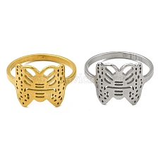 201 Stainless Steel Finger Rings, Hollow Out Butterfly Wide Band Rings for Women