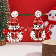 Cute Snowman Glass Bead Handmade Earrings for Christmas Gift