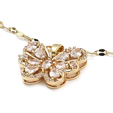 Butterfly Brass Micro Pave Cubic Zirconia Pendant Necklaces, with Glass