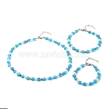 Beaded Necklaces, Bracelet & Anklets Set, with Lampwork & Acrylic & ABS Plastic Beads, 304 Stainless Steel & Brass Findings, Eye