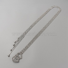 Iron Glass Rhinestone Cup Chain Belt with Brass Heart Buckle, Sparkling Waist Belt for Shirt Dress Decoration