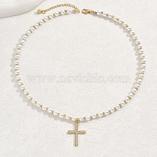 Fashionable Zinc Alloy Faux Pearl Cross Heart Pendant Necklace