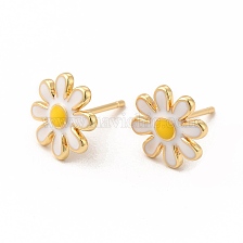 Enamel Daisy Flower Stud Earrings, Real 18K Gold Plated Brass Jewelry for Women, Cadmium Free & Lead Free