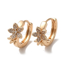 Brass Micro Pave Cubic Zirconia Hoop Earrings, Flower