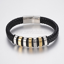 Braided Leather Cord Bracelets, with 304 Stainless Steel Beads Findings and Magnetic Clasps