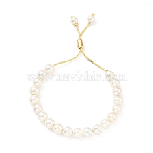 Shell Pearl Beaded Slider Bracelet with Brass Snake Chain, Lead Free & Cadmium Free, Real 18K Gold Plated, Beads: 8mm, Inner Diameter: 1-1/2~2-1/2 inch(3.75~6.4cm)