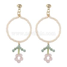 Flower Glass Seed Beads Dangle Earrings, 304 Stainless Steel Stud Earring for Women