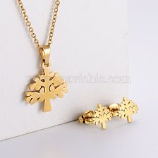 Stainless Steel Christmas Tree Pendants Necklace Earrings Set