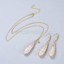 Natural Quartz Crystal Pendants Necklaces and Dangle Earrings Jewelry Sets, with 316 Surgical Stainless Steel Findings and Brass Chains, Drop